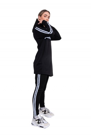 Trening femei J5 Fashion Twin Stripe Negru Argintiu